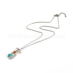 Glass Bottle with Synthetic Turquoise Chips Pendant Necklace&nbsp;NJEW-JN03841-01