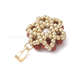 Natural Red Jasper Faceted Round Cluster Flower Pendants&nbsp;PALLOY-MZ01197-01