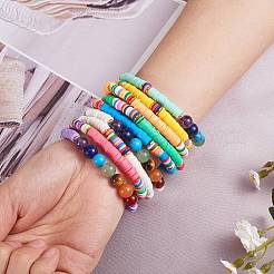 Round Natural & Synthetic Stone Beads Stretch Bracelets Set&nbsp;BJEW-SW00014