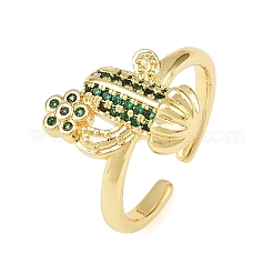 Brass Micro Pave Cubic Zirconia Cuff Rings for Women&nbsp;RJEW-A088-07G