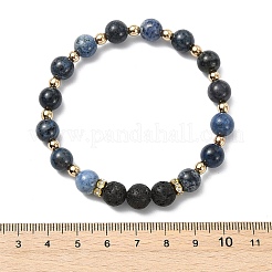 Adjustable Natural Apatite and Natural Lava Rock Stretch Bracelets&nbsp;BJEW-JB14150-03