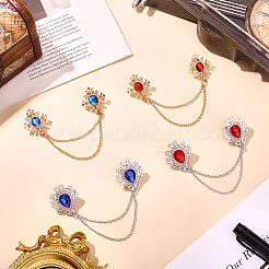4Pcs 4 Styles Zinc Alloy Rhinestone Chain Collar Pin Brooches&nbsp;JEWB-ME0001-06