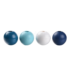160 Pcs 4 Colors Summer Ocean Marine Style Painted Natural Wood Round Beads&nbsp;WOOD-LS0001-01F