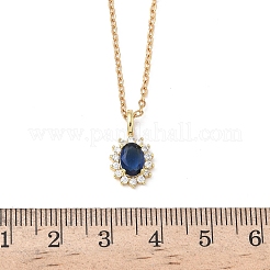 Brass Pave Clear and Blue Cubic Zirconia Oval Pendant 304 Stainless Steel Chain Necklaces for Women&nbsp;NJEW-D341-09G