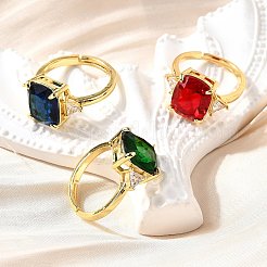 Brass Micro Pave Cubic Zirconia Finger Rings for Women&nbsp;RJEW-F181-11G