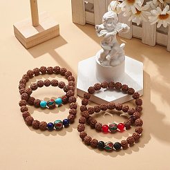 4Pcs 4 Style Natural Rudraksha Mala Bead Bracelets Set&nbsp;BJEW-JB08979