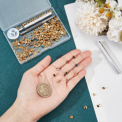 90Pcs Round Brass Semi-Tublar Rivets with Rhinestone&nbsp;DIY-NB0010-29