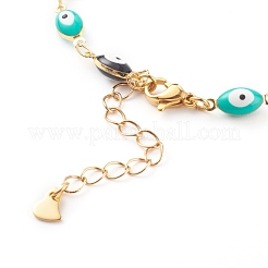 Brass Enamel Evil Eye Link Chain Bracelets & Necklaces Jewelry Sets&nbsp;SJEW-JS01185
