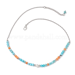 3Pcs 3 Colors Dyed Round Natural Persian Jade Beaded Nekclaces&nbsp;NJEW-JN05624