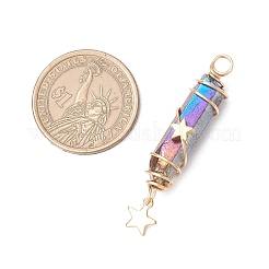 3Pcs 3 Styles Electroplated Natural Quartz Crystal Pointed Copper Wire Wrapped Pendants&nbsp;PALLOY-JF03766-01