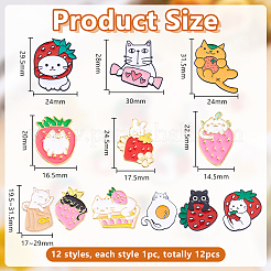 12Pcs 12 Styles Cat Theme Black Alloy Brooches&nbsp;JEWB-HY0001-61