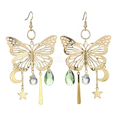 Butterfly & Moon & Star Brass Chandelier Earrings&nbsp;EJEW-TA00361