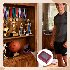 4-Slot Wooden Championship Ring Organizer Boxes with Acrylic Visible Window Lid and PU Leather Inside&nbsp;CON-WH0110-327B