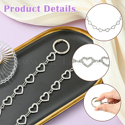 2Pcs Zinc Alloy Crystal Rhinestone Heart Link Boot Strap Chains&nbsp;HJEW-SW00393
