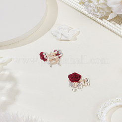 2Pcs Zinc Alloy with Flocking and Rhinestone Rose Mini Claw Hair Clips for Women Girls&nbsp;PHAR-LP0003-001