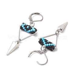Triangle with Eye Brass Glass Seed Beaded Leverback Earrings&nbsp;EJEW-MZ00452-01