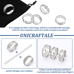 18Pcs 3 Size 201 Stainless Steel Grooved Finger Ring Settings&nbsp;STAS-UN0042-68
