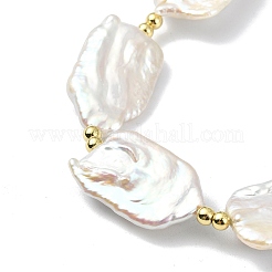 Rectangle Natural Keshi Pearl & Brass Beaded Bracelets for Women&nbsp;BJEW-JB13622