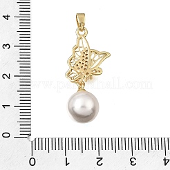 Brass Micro Pave Clear Cubic Zirconia with ABS Imitation Pearl Pendants&nbsp;CU-CBAA556-03A