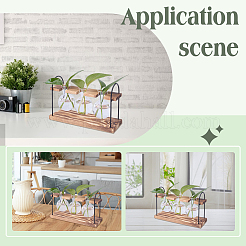 Rustic Triple Glass Hydroponic Vase with Wooden Stand&nbsp;AJEW-WH0709-515