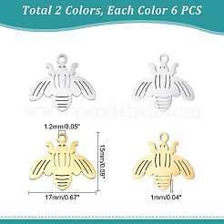 12Pcs 2 Colors 201 Stainless Steel Pendants&nbsp;STAS-UN0034-01