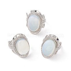 Gemstone Oval Adjustable Ring&nbsp;RJEW-P041-01P