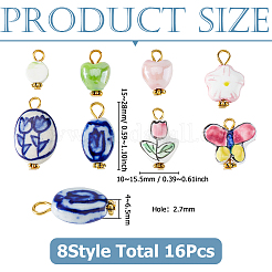 16Pcs 8 Style Handmade Porcelain Pendants&nbsp;PALLOY-HS00032