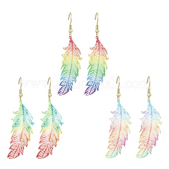 3 Pairs Feather Spray Painted 430 Stainless Steel Dangle Earrings&nbsp;EJEW-JE07003