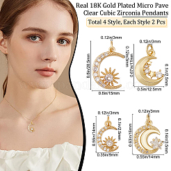8Pcs 4 Style Brass Micro Pave Clear Cubic Zirconia Pendants&nbsp;ZIRC-BBC0001-13