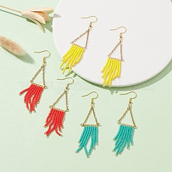 Triangle Tassel Glass Seed Braided Dangle Earrings&nbsp;EJEW-MZ00109