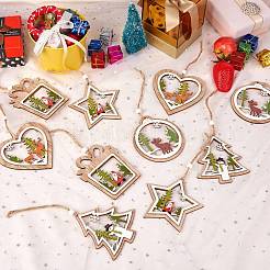 10Pcs 5 Style Wooden Hanging Ornaments&nbsp;sgWOOD-SZ0004-04