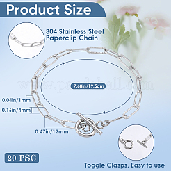 20Pcs 304 Stainless Steel Textured Paperclip Chain Bracelets&nbsp;BJEW-SP0001-02