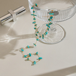 Synthetic Turquoise Chip 304 Stainless Steel Double Layer Hand Chain Ring Bracelets for Women&nbsp;HN5192
