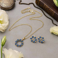 3 Sets 3 Colors Wreath Alloy Rhinestone Pendant Necklace & Stud Earring Sets&nbsp;SJEW-GO0001-06