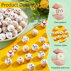 150Pcs 10 Styles Printed Wood European Beads&nbsp;WOOD-PH0002-84
