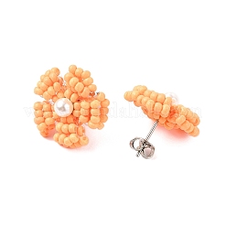 Daisy Glass Seed Beaded Stud Earrings&nbsp;EJEW-MZ00334-02