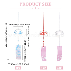3Pcs 3 Styles Japanese Glass Round with Sakura Pattern Wind Chimes&nbsp;HJEW-BC0001-56