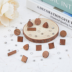 20 Pairs 4 Style Flat Round & Rhombus & Triangle & Rectangle Wood Stud Earring Findings&nbsp;DIY-DC0002-86
