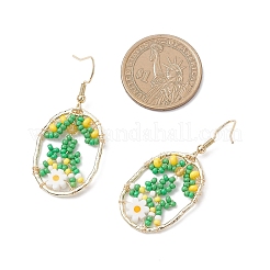 Flower with Oval Glass Dangle Earrings&nbsp;EJEW-MZ00627-03