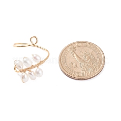 Copper Wire Wrapped Natural Cultured Freshwater Pearl Cuff Rings for Women&nbsp;RJEW-JR00438