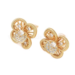 Brass Micro Pave Clear Cubic Zirconia Flower Stud Earrings&nbsp;EJEW-D337-09G