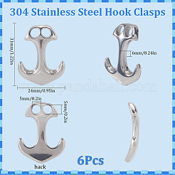 6Pcs 304 Stainless Steel Hook Clasps&nbsp;STAS-SC0008-12