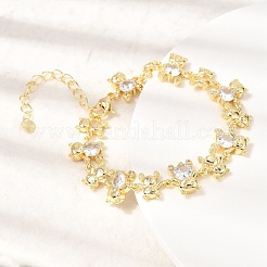 Brass Micro Pave Cubic Zirconia Link Chain Bracelets for Women&nbsp;BJEW-D457-01G-03