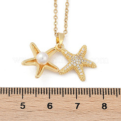 Starfish Brass Micro Pave Cubic Zirconia Pendant Neckalces for Women&nbsp;NJEW-C076-06G