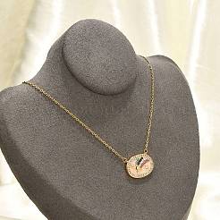 Brass Micro Pave Cubic Zirconia Star Oval Pendant Necklaces&nbsp;LS-NJEW-R018-04G-02