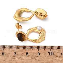 304 Stainless Steel Tiger Eye Stone Oval Dangle Stud Earrings&nbsp;EJEW-R027-02G