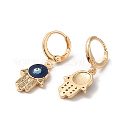 Hamsa Hand with Evil Eye Real 18K Gold Plated Brass Dangle Leverback Earrings&nbsp;EJEW-Q797-04B-01G