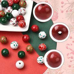 50Pcs 7 Colors Christmas Spray Painted Wood European Beads&nbsp;WOOD-FS0002-43