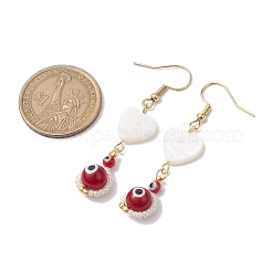 Natural Shell Heart & Lampwork Evil Eye Dangle Earrings&nbsp;EJEW-MZ00121