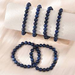 Natural Lapis Lazuli Beaded Stretch Bracelet&nbsp;X-BJEW-F203-06